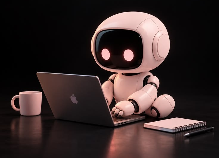 AI robot working on a laptop